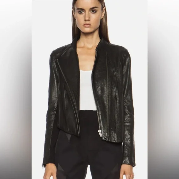 Helmut Lang 100% Lamb Leather Asymmetrical Jacket Size M - Picture 10 of 15